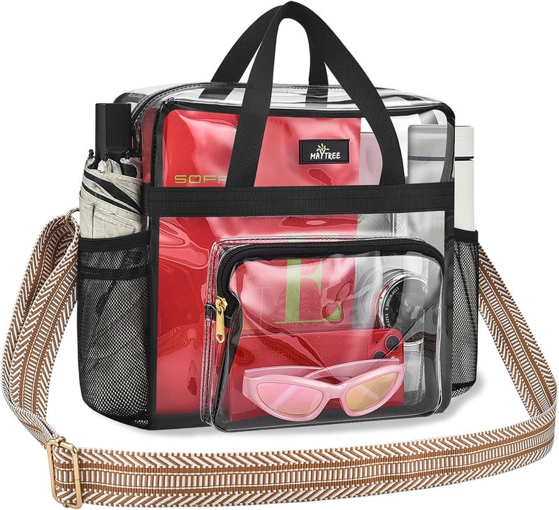 MAYTREE Clear Bag for Stadium Events, 12x6x12 Clear Tote Bag with Removable Strap, Transparent Bag for Concert Sports Festival, White Guita-Strap - Image 1